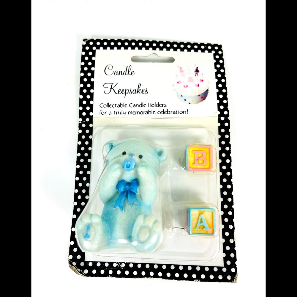 Blue Baby Bear And Blocks Candle Holder Cake Toppers Candle Keepsakes NPR NEW